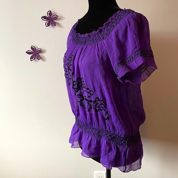Boho Purple semi-sheer blouse Derek Heart sz M - Picture 2 of 6